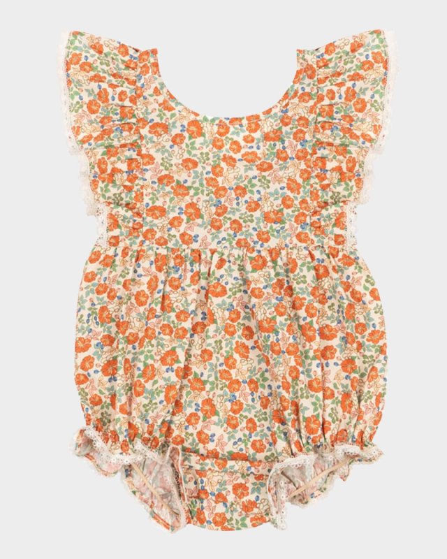 Girl's Verbena Ruffle Print Romper, Size 3M-